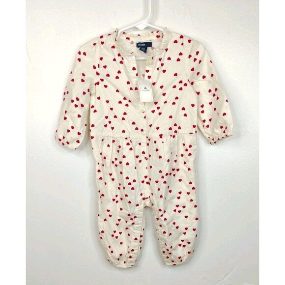 babyGap 6-12 Months Hearts Love Long Sleeve Onesie Ivory and Red - Picture 11 of 15